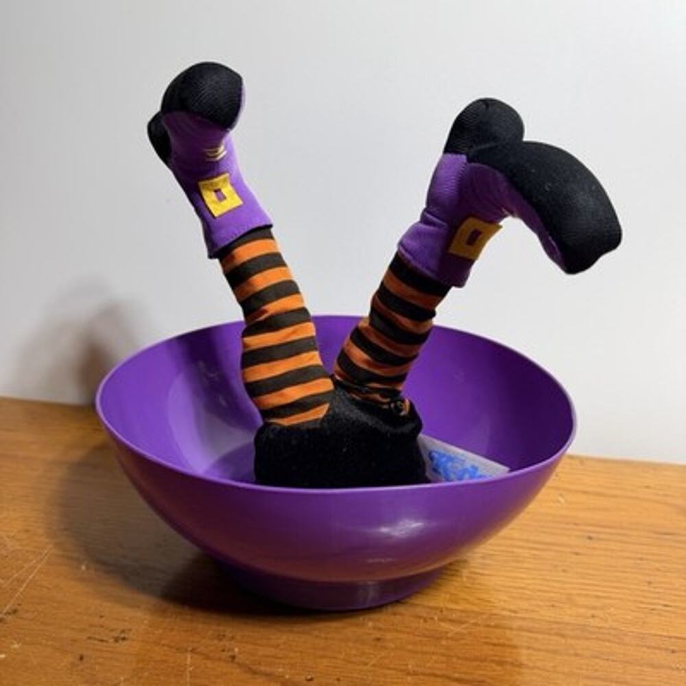 Vintage Animatronic Motion Activated Kicking Witch Legs Halloween Candy Bowl 9"